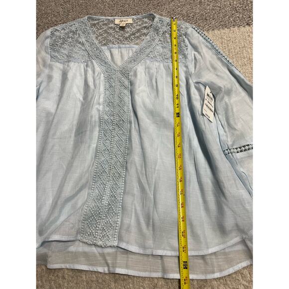 NWT Style & Co V Neck Lace Top Embroidered Light Long Sleeve Womens Xs Lt Blue - Picture 3 of 11